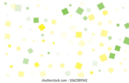 Green and Yellow Confetti in the Form of Rectangles on White Background