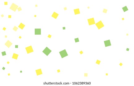 Green and Yellow Confetti in the Form of Rectangles on White Background