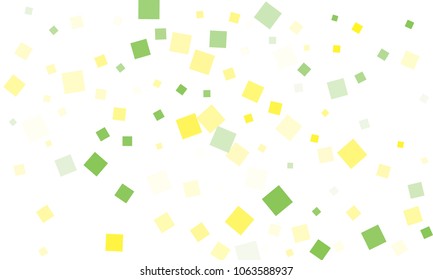 Green and Yellow Confetti in the Form of Rectangles on White Background