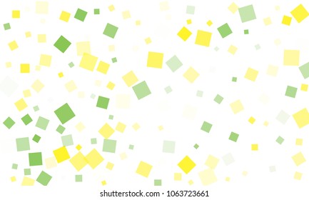 Green and Yellow Confetti in the Form of Rectangles on White Background