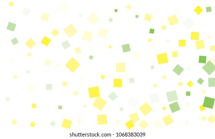 Green and Yellow Confetti in the Form of Rectangles on White Background