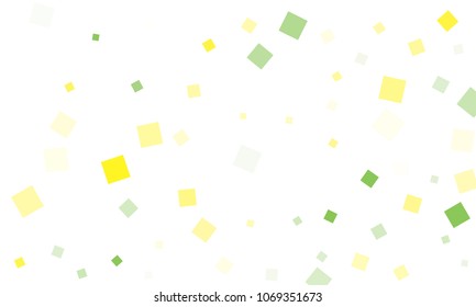 Green and Yellow Confetti in the Form of Rectangles on White Background