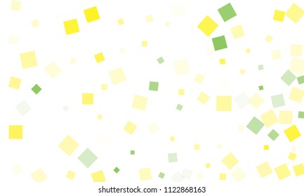 Green and Yellow Confetti in the Form of Rectangles on White Background