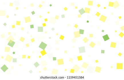 Green and Yellow Confetti in the Form of Rectangles on White Background