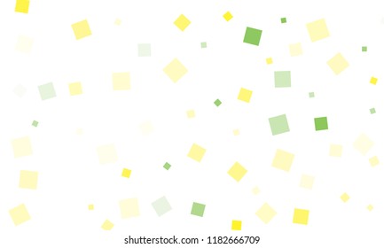 Green and Yellow Confetti in the Form of Rectangles on White Background