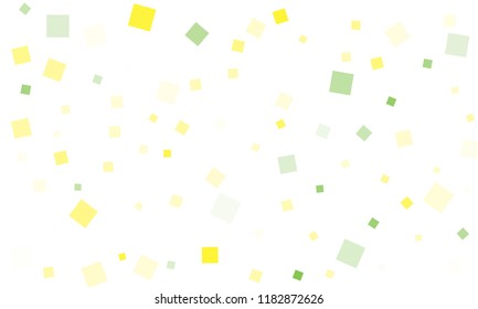 Green and Yellow Confetti in the Form of Rectangles on White Background