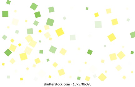 Green and Yellow Confetti in the Form of Rectangles on White Background