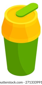 Ein grüner und gelber Behälter mit grünem Deckel und grünem Stroh