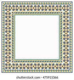 Green and yellow cross stitch stylization square borders or frames set