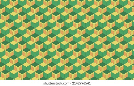 Green And Yellow Cube Pattern Background, Design Perfect For Pillow, Print, Fashion, Clothing, Fabric, Kimono svg