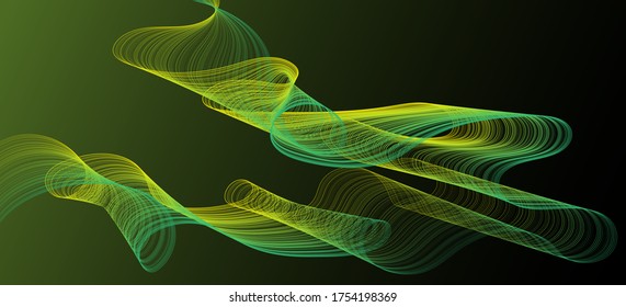 Green yellow curve lines vector banner background dymanic graphic design.