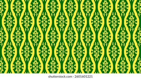 A green and yellow design with wavy patterns, creating a dynamic and visually engaging effect.