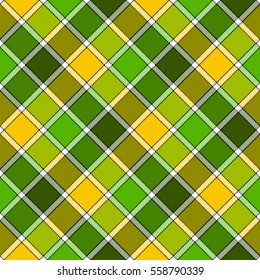 Green yellow diagonal check plaid seamless pattern. Vector illustration. Flat design. EPS10.