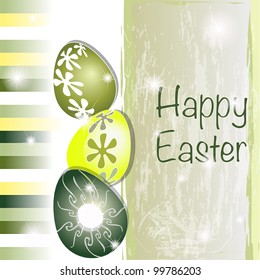 Green and yellow Easter card with original eggs and stripes