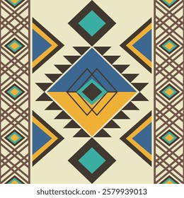 Green and yellow ethnic boho seamless pattern. Tribal pattern. Folk motif. Navajo, or native American pattern. Design for textiles and home decoration.