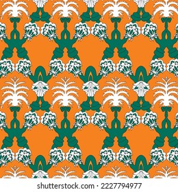 green yellow ethnic pattern vintage leaf and flower baroque textile print fabric
