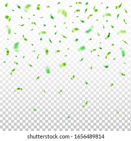 Green and yellow falling confetti. Festive illustration of shining flying mash. Vector eps 10