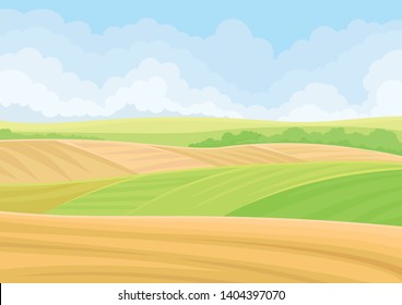 Green and yellow fields. Vector illustration on white background.