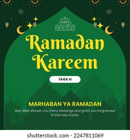 Diseño plano verde y amarillo Ramadhan Kareem fondo