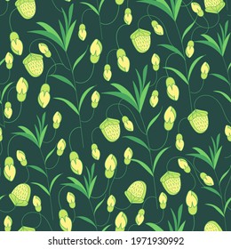 Green and yellow floral pattern, botanical vector illustration, textile, fabric print
