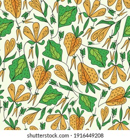 Green and yellow floral pattern, seamless botanical vector background, fabric print, wallpaper