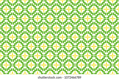 Green with yellow flower at the middle  seamless pattern. Simple pattern handmade.