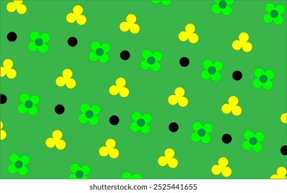 Verde Amarillo Patrón de flores con semillas negras