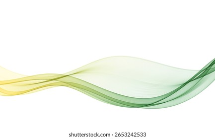 Green and yellow flowing wave lines on white background.