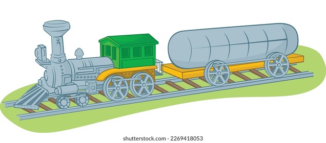 green and yellow freight train with tank on rails