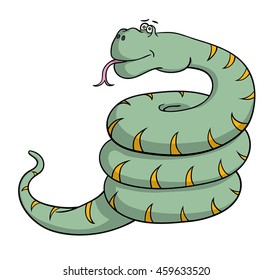 Green and yellow friendly cartoon snake