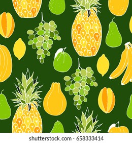 Green and yellow fruits. Seamless vector pattern