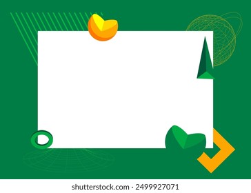 Green and yellow geometrical graphic retro theme background with place for text. Minimal geometric elements frame. Vintage abstract shapes vector illustration for advertising.