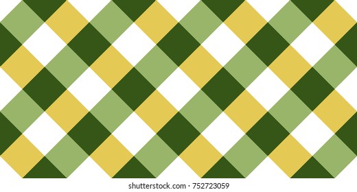 Green and Yellow Gingham tablecloth pattern. Seamless Diagonal Rhombus/Squares Texture 