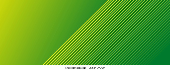 Green and yellow gradient background with diagonal stripes. The background features a smooth, vibrant green and yellow color scheme. Modern diagonal striped border background. Green background vector.