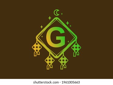 Green yellow gradient color of G initial letter in ramadan theme frame