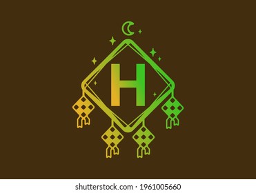 Green yellow gradient color of H initial letter in ramadan theme frame