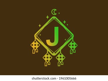 Green yellow gradient color of J initial letter in ramadan theme frame