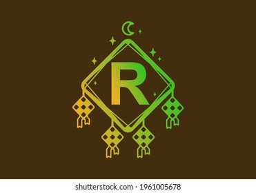 Green yellow gradient color of R initial letter in ramadan theme frame