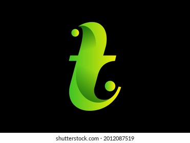 Green yellow gradient color of t initial letter design