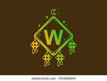 Green yellow gradient color of W initial letter in ramadan theme frame