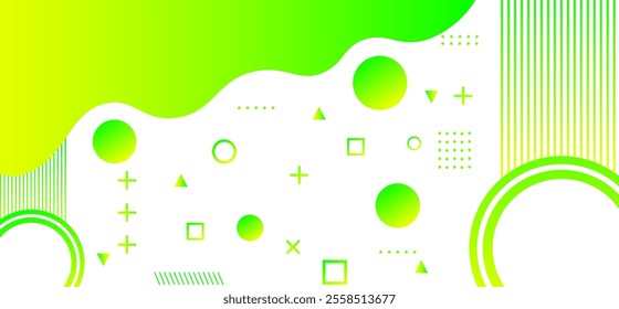 Green and yellow gradient colour wave pattern shape abstract background with geometric rounded pattern and abstract lines texture, gradient dynamic abstract composition vector illustration. 