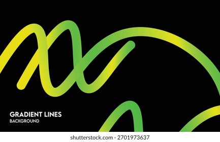 Líneas de degradado amarillo verde: curvas Abstractas de flujo sobre fondo negro