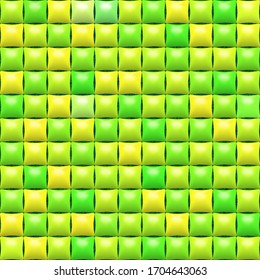 Green and yellow gradient mosaic tiles background. Square pattern with geometric design. 3D vector illustration. Seamless pattern. Follow other mosaic patterns in my collections. 