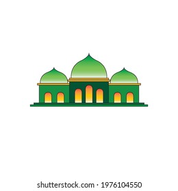 Green and yellow gradient mosque icon or symbol, isolated on a white background. Islamic vector illustration.