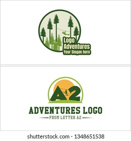 Green yellow gray line art circle sun tree people rope badge combination mark logo design vector logo design suitable for games recreational adventures park therapy