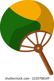 Green and yellow hand fan, illustration, vector on a white background.