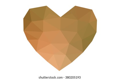 Green, yellow heart isolated on white background. Geometric rumpled triangular low poly origami style gradient graphic illustration. Vector polygonal design for your business.