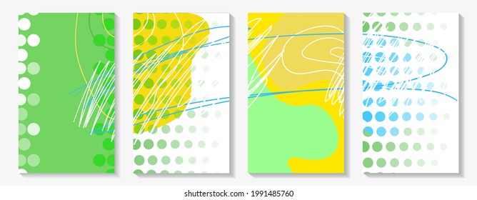 Fondo dinámico verde, amarillo jugoso para promoción, ventas, grandes descuentos. Establecer. Crítica. Ilustración vectorial rectangular. Líneas suaves. Puntos desiguales. Uso para portadas, historias, antecedentes.
