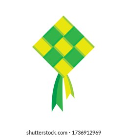 Green and Yellow Ketupat Eid Mubarak - Traditional Ketupat Vector Isolated