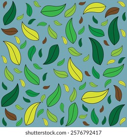 Green Yellow Leaf In Blue Seamless Pattern